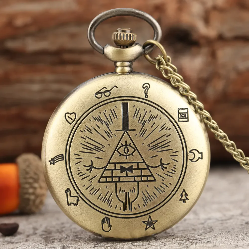 레트로 청동 목걸이 쥬얼리 체인 시계 석영 아날로그 Steampunk 빌 암호 중력 폭포 남성용 회중 시계 선물