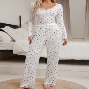 잠옷 정장 귀여운 Bowknot 인쇄 양상추 트림 탑 긴 바지 사랑스러운 Loungewear 전체 슬리브 Nightwear 가을 잠옷 세트