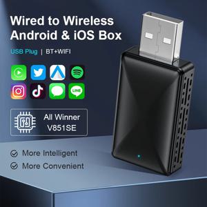 2in1 유무선 CarPlay 안드로이드 오토 어댑터 USB 동글 스마트 미니 박스 (OEM 카 스테레오 플러그 앤 플레이, 지연 없음)