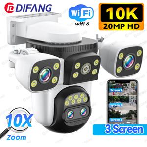 10K 보안 보호 WiFi6 카메라 실외 3화면 20MP CCTV 외부 IP 카메라 10배 줌 8K 15MP 비디오 감시 카메라