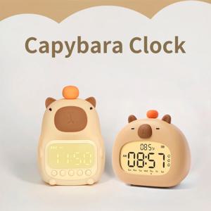 Capybara LED 알람 시계 디지털 충전식 다기능 타이머 디 밍이 가능한 침대 옆 테이블 램프 USB 충전 어린이 선물 책상 장식
