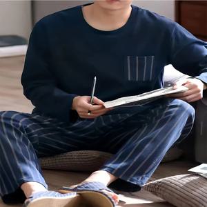 십대 남성용 긴팔 잠옷, 용수철 가을 남성 풀오버, 플러스 팻 라지 사이즈, 세트 얇은 가정용 의류