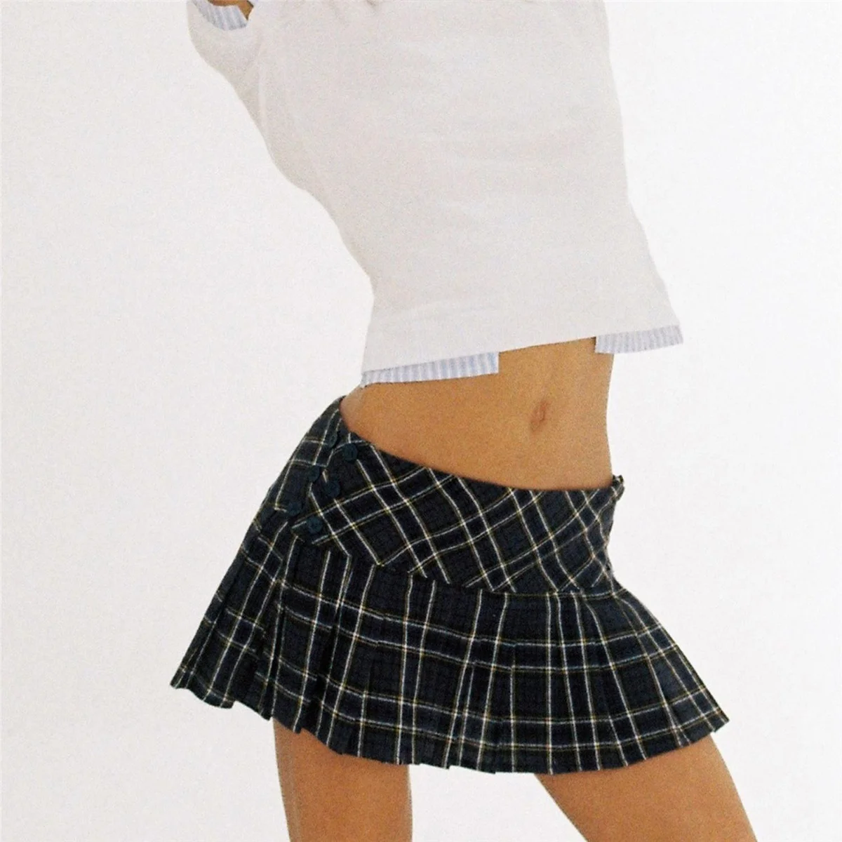 여성을위한 여름 미니 스커트 Y2k 패션 녹색 격자 무늬 스커트 여성 Y2k 스커트 Pleated Plaid 로우 허리 미니 스커트 Preppy Style