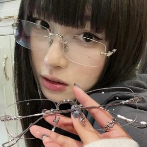 새로운 투명 사각형 무테 안경 푸른 빛 차단 안경 여성을위한 패션 Frameless 남성 실버 컴퓨터 안경
