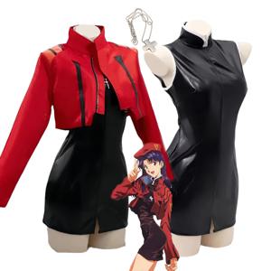 Katsuragi Misato 코스프레 의상 애니메이션 EVA Katsuragi Misato 코스프레 레드 자켓 드레스 유니폼 할로윈 파티 의상 여성용