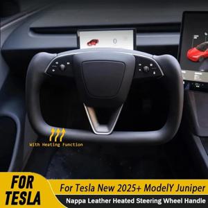 Tesla Model Y Juniper 2025+ 맞춤형 레이싱 맞춤형 스티어링 휠 액세서리 용 Nappa 가죽 가열 스티어링 휠 핸들