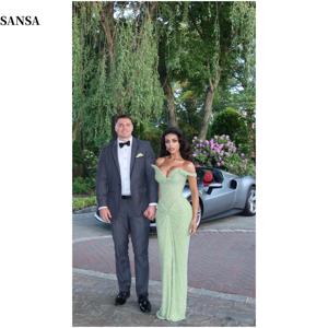 산사 그린 오프숄더 시퀸 프롬 드레스 머메이드 정교한 맞춤 제작 신상품 드레스 스윕 트레인 이브닝 드레스 2025