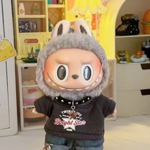 Labubu 옷 15/17cm V1 V2 V3 플러시 아이돌 인형 힙합 티셔츠 바지 목걸이 장식 액세서리 팬 선물