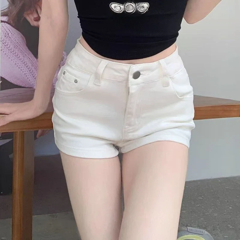 고탄성 데님 반바지 여성 슬림 스키니 진 숏 팬츠 봄 여름 패션 화이트 핫팬츠 소녀 캐주얼 데님 반바지