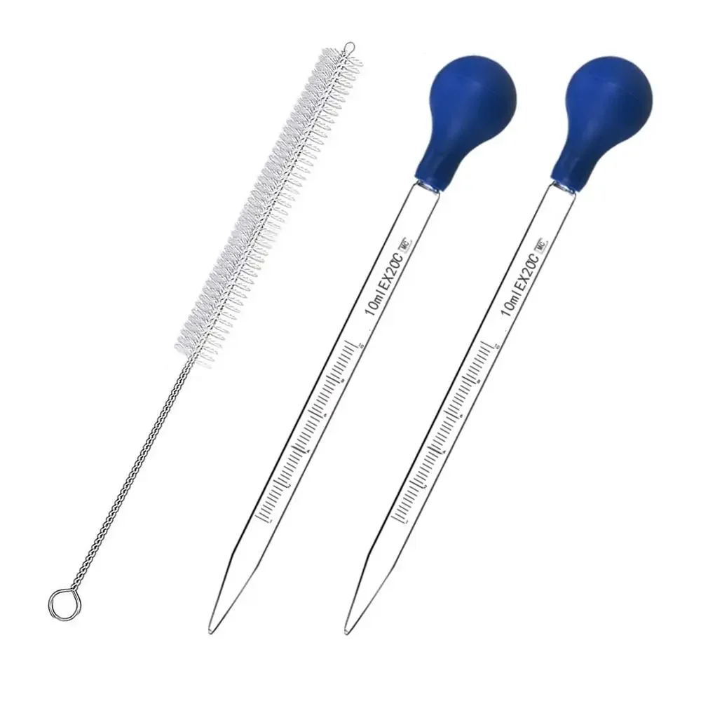 2Pcs 투명 유리 졸업 피펫 1Pc 청소 브러시 ​​측정 드롭 피펫 10ml 드롭 피펫