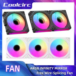 COOLCIRC PC 케이스 팬 120mm ARGB 미러 사이클 조명 효과 CPU 쿨러 팬 4핀 PWM 58.36CFM 컴퓨터 수랭 쿨러용 팬