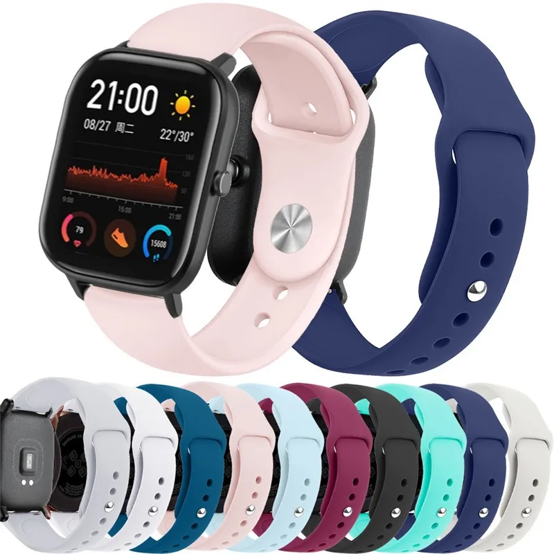 Amazfit GTS 3/2/2e/GTS2 Mini/GTR 42mm/47mm/GTR 3/3 Pro/2/2e 스포츠 시계 팔찌 Amazfit bip 6 스트랩 용 20mm/22mm 실리콘 밴드