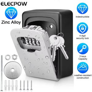 Elecpow 금속 소재 암호 잠금 보관 상자 야외 방수 벽 마운트 4 자리 암호 키 상자 도난 방지 잠금 금고