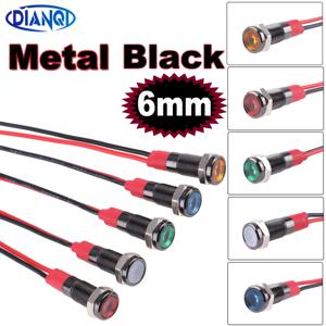 1pc 6mm 산화 검정색 경고 LED 금속 표시 등 파일럿 신호 램프 6V 12V 24V 220V 와이어 빨간색 노란색 파란색 녹색