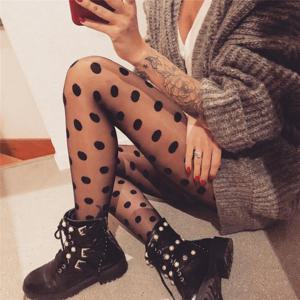 폴카 도트 프린트 스타킹 여성 섹시 스타킹 Fishnet 메쉬 원활한 팬티 스타킹 나일론 블랙 화이트 나이트 클럽 여성 숙녀 실크 스타킹