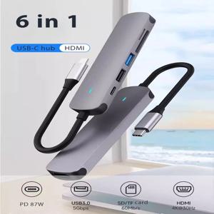 USB 3.0 Type-C 허브-4K HDMI 어댑터 Thunderbolt 3 RJ45 USB C 허브 MacBook Pro M3 M2 Air 13 2022 2021 용 VGA TF SD 리더 슬롯