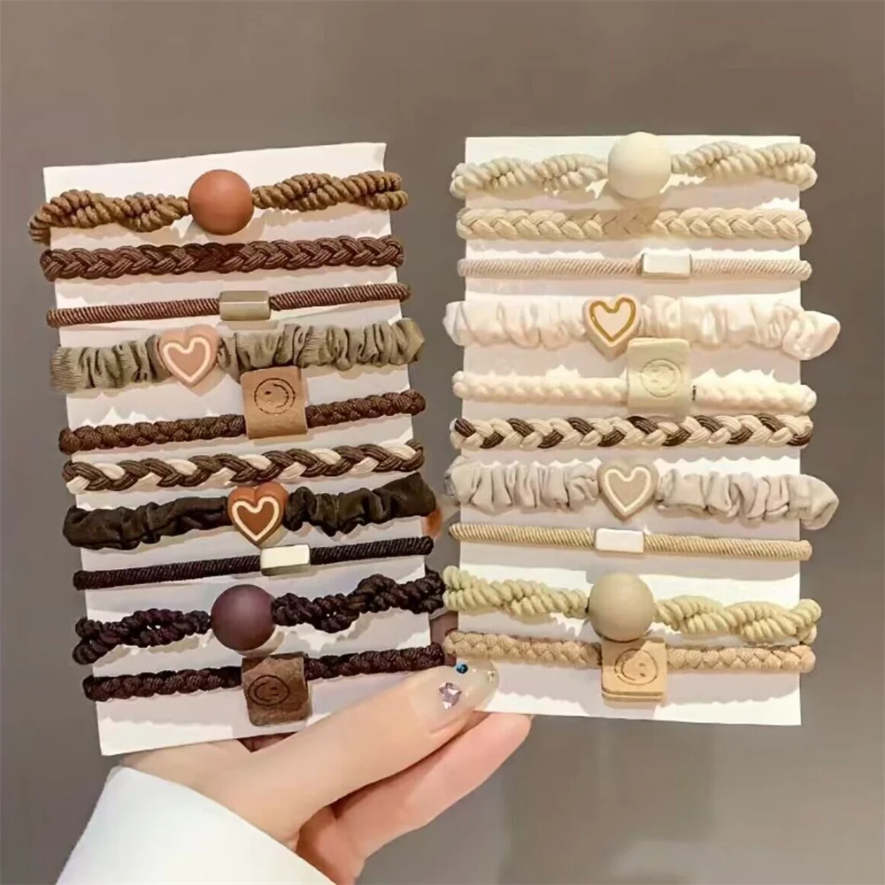 5/10/20pcs 간단한 스타일 헤어 타이 세트 땋은 헤어 밧줄 심장 장식 Scrunchies 여성을위한 탄성 포니 테일 홀더 헤어 액세서리