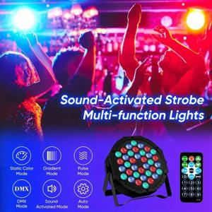 RGB 36LED 파 스테이지 조명, 사운드 감지 DMX512 업라이트, 디스코, 웨딩, 이벤트, 클럽, 휴일 공연용 리모컨 포함