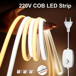 Led 스트립 220V 자체 접착 조광기 스위치 방수 COB Led 스트립 조명 방 주방 야외 정원에 대 한 유연한 리본