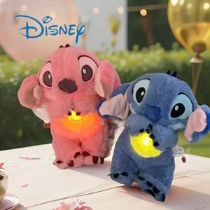 스티치 애니메이션 봉제 인형 조명 음악 에어백 Kawaii Appease 장난감 아기 수면 Peluche 어린이 선물