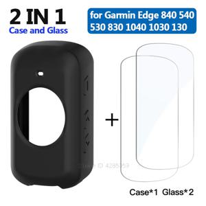 Garmin Edge 830 530 1040 130 Plus GPS 스톱워치 화면 보호기 커버 액세서리 용 2Pcs 강화 유리 + TPU 실리콘 케이스