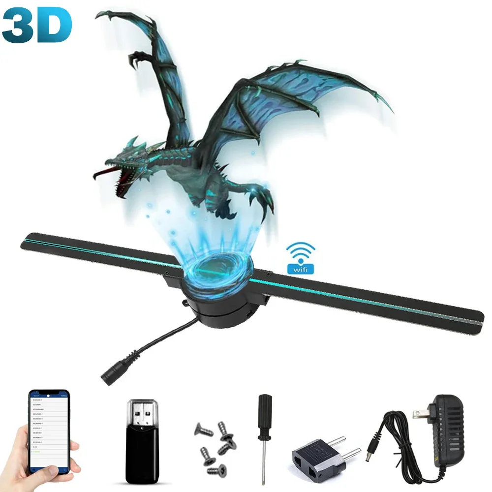 3D 홀로그램 팬 42CM WiFi 3D 홀로그램 프로젝터 광고 디스플레이 라이트 HD 홀로그램 프로젝터 상점 바 파티 크리스마스