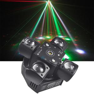 48W 다채로운 LED 빔 이동 헤드 라이트 빨간색 및 녹색 레이저 흰색 플래시 조명 DMX512 DJ 파티 용 사운드 제어