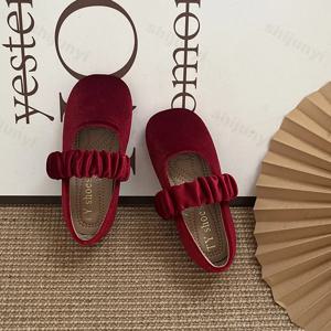 여아용 공주 밴드 신발, 얕은 벨벳, 유아 어린이 슬립온 댄스 신발, 부드러운 밑창 플랫 슈즈, 새로운 2025 패션