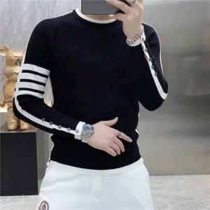 4바 스플라이싱 스트라이프 블랙 니트 스웨터 남성용 슬림 베이스 셔츠 인 트렌디