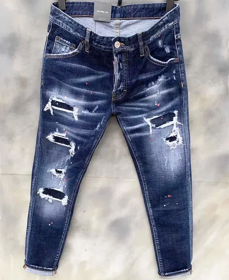 2025 Mens Ripped Jeans 럭셔리 브랜드 라이트 블루 홀 롱 청바지 품질 스트리트 패션 남성 스트레치 스키니 팬츠 남성 의류