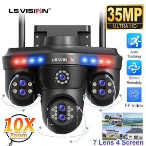 LS VISION 35MP 10X 줌 4 스크린 WiFi IP 카메라 무선 야외 7 렌즈 3 PTZ 카메라 자동 추적 보안 카메라