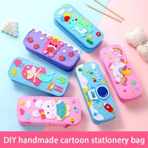 DIY 부직포 편지지 가방 어린이 미세 운동 기술 훈련 바느질 키트 귀여운 만화 동물 펜 보관 가방 미술 공예 장난감
