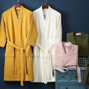 성인 코튼 와플 기모노 목욕 가운 유카타 커플 가운 Negligee 포켓 루즈 캐주얼 홈 드레스 Loungewear Sleepwear