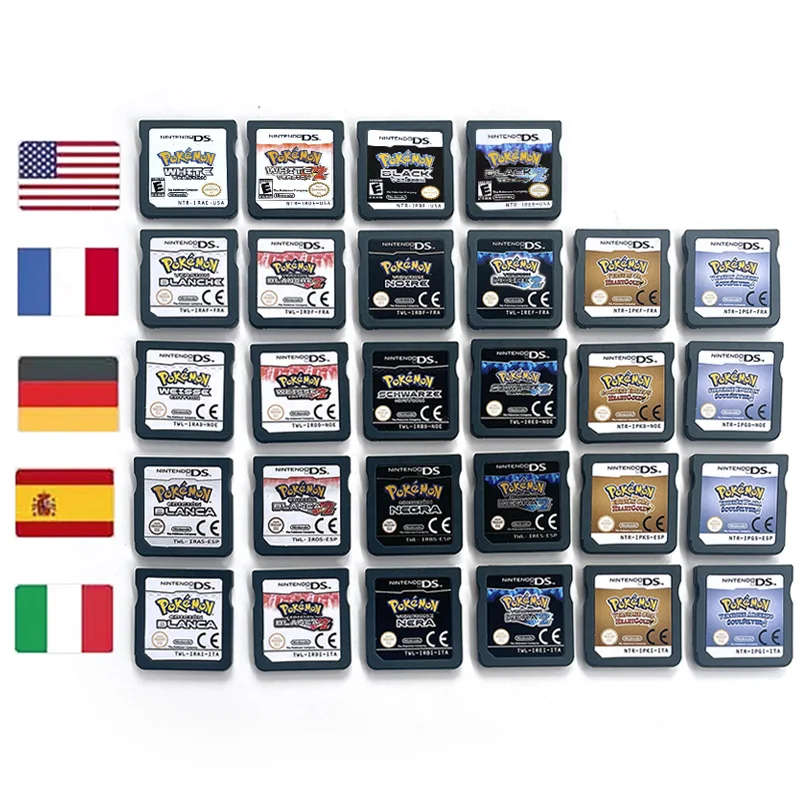 미국 NOE ESP FRA ITA 포켓몬 블랙 화이트 1 2 하트골드 소울실버 게임 카트리지 (ds nds 3ds용)