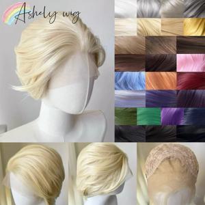 남성용 금발 레이스 프론트 가발 숏 13*4 합성 레이스 가발 고품질 헤어 프론탈 레이스 가발 다양한 색상 가능