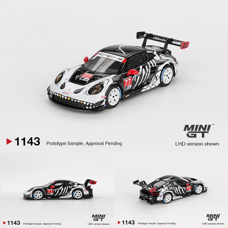 프리세일 MINIGT 1143 1:64 포르쉐 911 GT3 R # 77 AO 레이싱 2025 IMSA 프티 르망 스켈레톤 렉시 할로윈 다이캐스트 자동차 모델 장난감