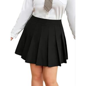 플러스 사이즈 1XL-5XL 여성의 세련된 단색 다용도 편안한 주름 치마