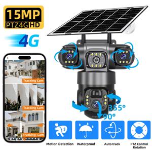 V380 프로 트리플 렌즈 태양광 카메라 15MP 야외 방수 CCTV 야간 투시 양방향 오디오 카메라 모바일 추적 4G IP 카메라