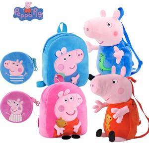 정품 Peppa 돼지 페이지 플러시 피규어 3D 배낭 조지 유치원 배낭 라운드 비스듬한 가방 어린이 장난감 생일 선물
