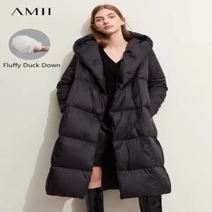 AMII 미니멀리스트 2025 다운 재킷 코트 여성 겨울 따뜻한 롱 브레드 푸퍼 코트 가볍고 두꺼운 고품질 패션 아우터 12324060