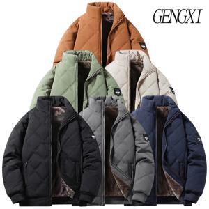 신상 방풍 보온 다이아몬드 퀼팅 코튼 재킷 겨울 남성용 플리스 안감 두꺼운 커프 디자인 스탠드업 칼라 재킷