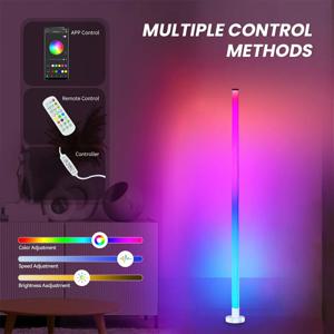 RGB LED 플로어 램프 리모컨 & 앱 제어 음악 동기화 코너 조명 모던 무드 조명 (침실, 거실, 게임 장식용)