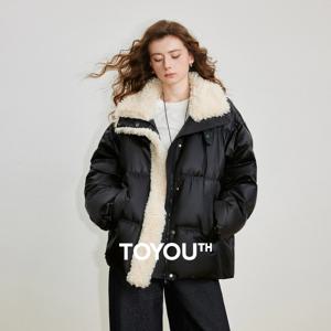 TOYOUTH 여성용 90% 화이트 덕 다운 재킷 2025 겨울 신상 퍼 스플라이싱 스탠드업 칼라 라이트 럭셔리 따뜻한 재킷 코트