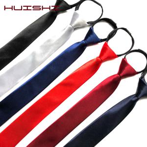 HUISHI Pre-tied 지퍼 타이 넥 망 스키니 5cm 지퍼 넥타이 레드 블랙 블루 솔리드 컬러 슬림 좁은 엔터테인먼트 파티