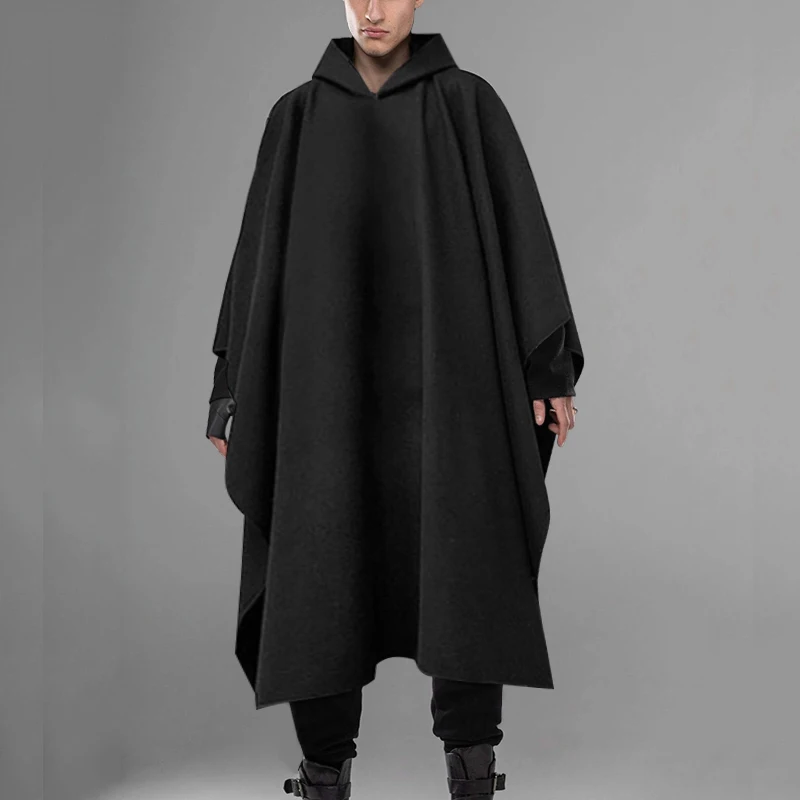 INCERUN 패션 남성 망토 코트 후드 솔리드 판초 루즈 2023 streetwear 펑크 방풍 남성 트렌치 겨울 롱 케이프 자켓 5xl