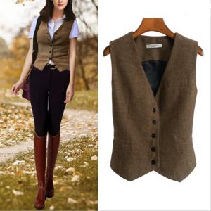 여성 정장 조끼 헤링본 트위드 v 넥 4 버튼 조끼 숙녀 레트로 슬림 피트 민소매 양복 조끼 steampunk femme