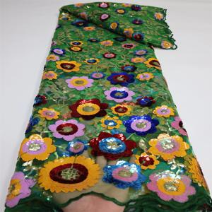 메쉬 아프리카 레이스 패브릭 2025 스팽글 Tulle 이브닝 드레스 여성용 자수 프랑스 패션 직물 봉제 5 야드 천