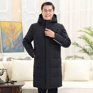 중년 노년 남성용 다운 후드 재킷, 두꺼운 긴 섹션 대형 사이즈, 아빠 착용, 화이트 덕 다운 코트, 겨울 신상