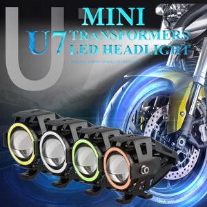 125W LED 보조 오토바이 헤드라이트 범용 1200LM 엔젤 아이 U7 미니 오토바이 스포트라이트 자전거 램프 액세서리