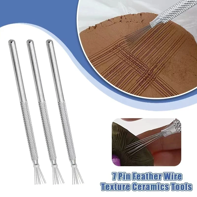 7 핀 깃털 와이어 질감 도자기 도구 폴리머 클레이 조각 모델링 도구 DIY 도자기 브러시 도자기 도구 케이크 액세서리